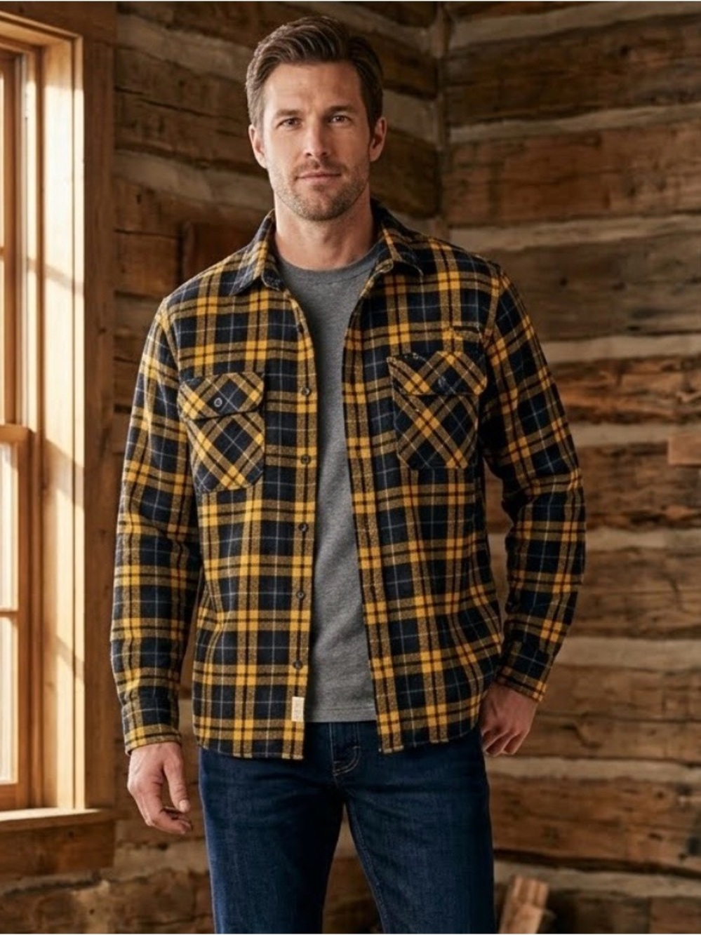 Cabela's Yellow and Black Plaid Shirt Jacket